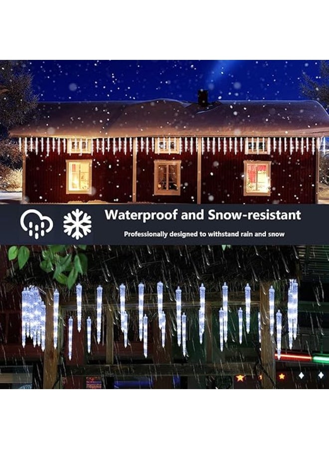 أضواء متدلية خارجية على شكل جليد، بطول 2.5 متر 8 قطع، طول كل قطعة 30 سم، أضواء بيضاء خارجية، 8 أوضاع إضاءة، مقاومة للماء - Image 3